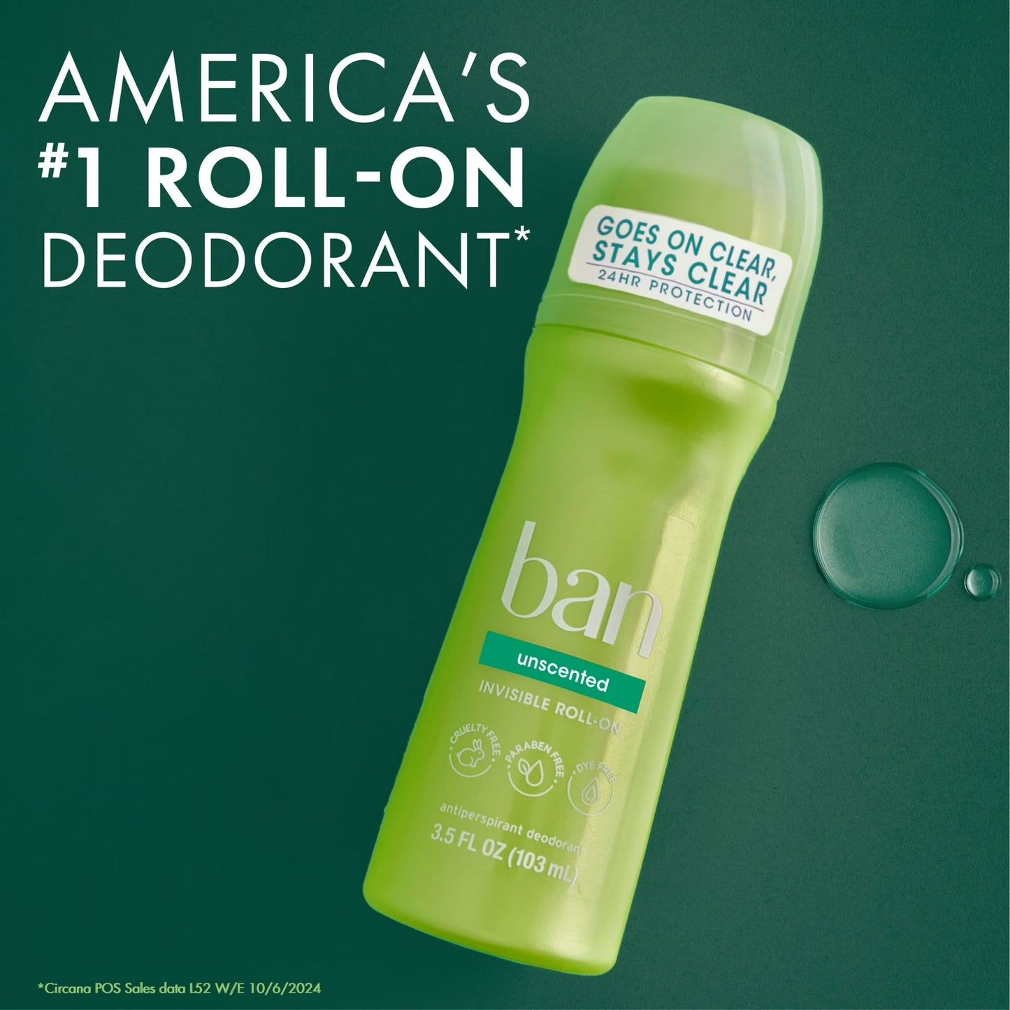 Ban Invisible Roll-On Antiperspirant (Unscented, 2-Pack)