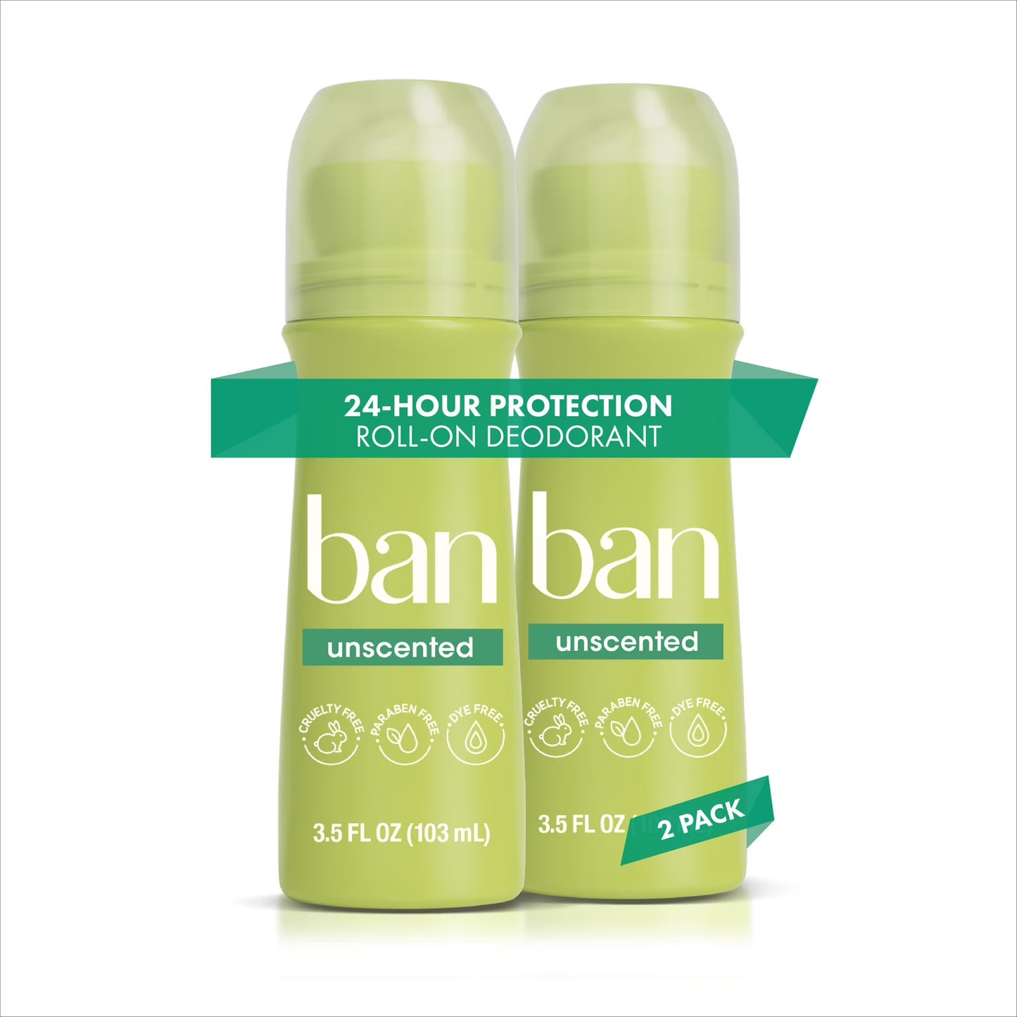 Ban Invisible Roll-On Antiperspirant (Unscented, 2-Pack)