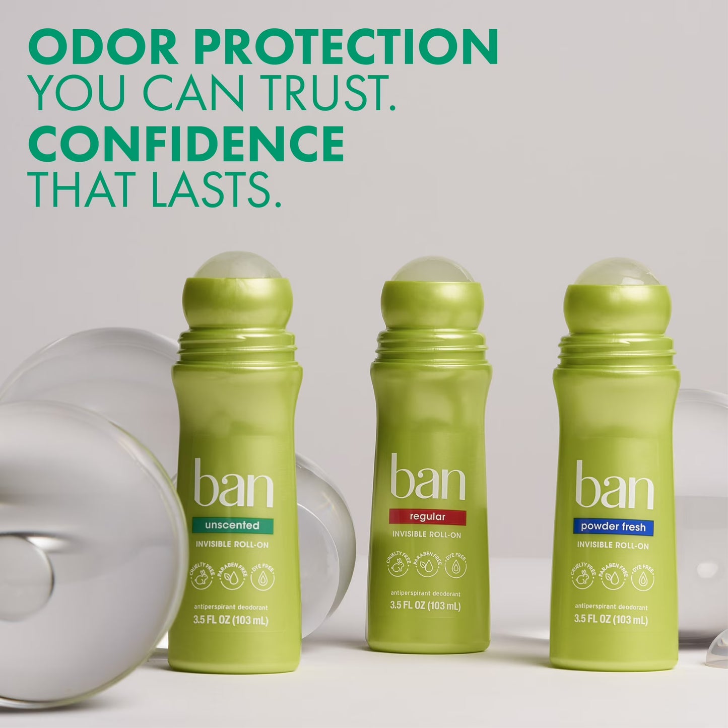 Ban Invisible Roll-On Antiperspirant (Unscented, 2-Pack)