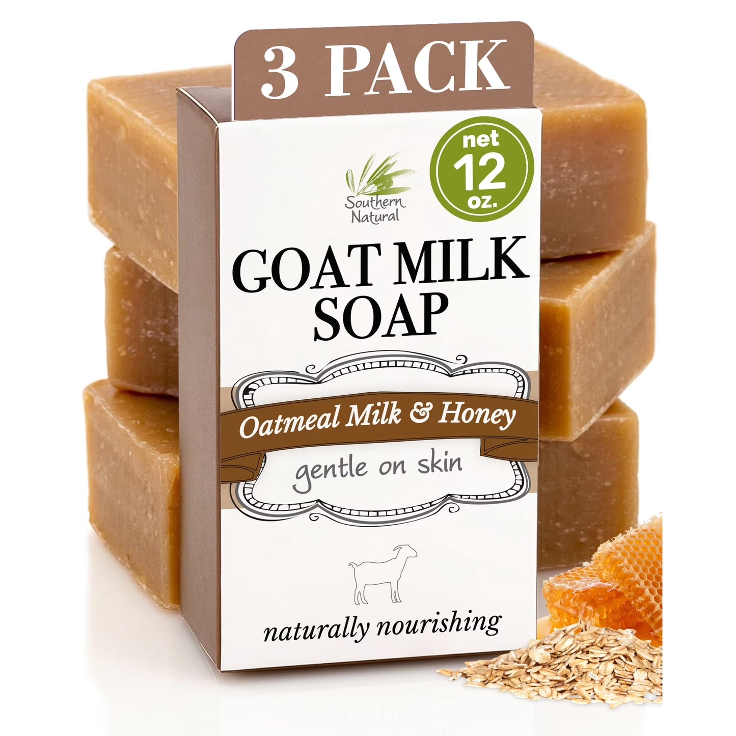 Southern Natural Goat Milk Soap Bar (Oatmeal Milk & Honey, 3-Pack)