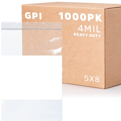 GPI Heavy Duty Resealable Ziplock Bags (5” x 8”, 4 Mil, 1000 Pack)